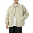 thumbnail image 1 of LOVZFMLL Jackets for Men Man Flip Collar Solid Color Easy Shuai Work Clothes Outdoors Zipper Pocket Loose Coat, 1 of 3