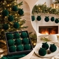 thumbnail image 2 of 12Pcs Flocked Bow Dark Green Christmas Ball Ornaments 2.36 in Shatterproof Velvet Tree Hanging Pendants Set for home Decor, 2 of 7