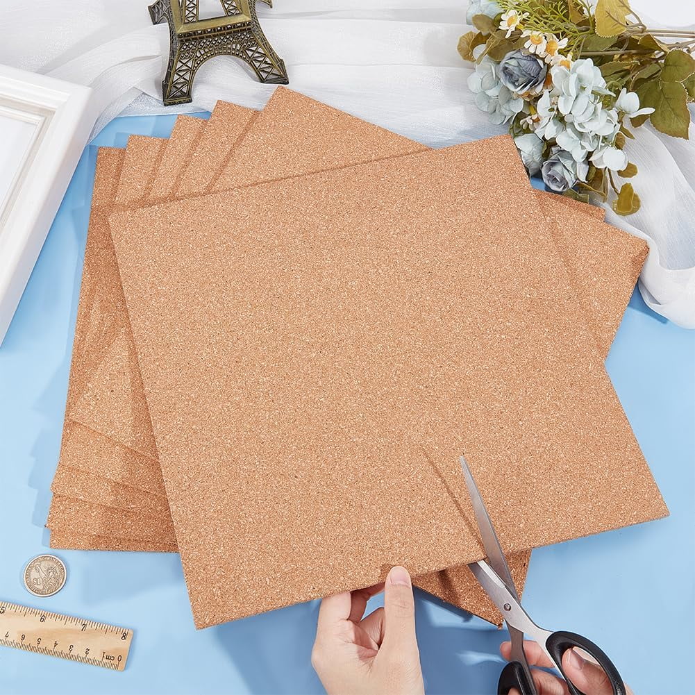 6PCS Cork Sheet 12x12inch Square Cork Sheet Sand Brown Coasters Cork Board for Bulletin Boards Wall Decorations and DIY Crafts 4mm Thick Sandy Brown