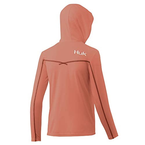 HUK Kids' Little Icon X Hoodie Long-Sleeve Shirt with Sun Protection,  Fusion Coral, Large