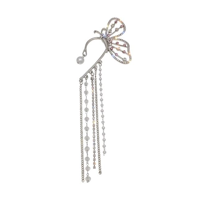 Pearl Rhinestone Tassel Earrings Ear Clip For Women Girls No Piercing Zircon Ear Clips Rhinestone Earrings Wrap Earrings For Women Womens Large Earrings Clip on Earrings for Girls 10-12 Earrings for