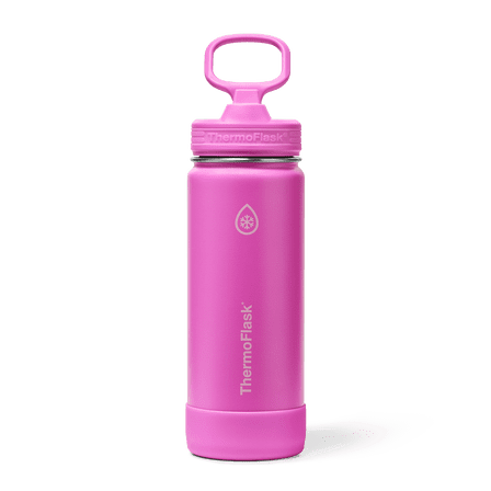 ThermoFlask 18 oz Kids Glow-In-The-Dark Insulated Stainless Steel Water Bottle, Leakproof Straw Lid, Fuschia