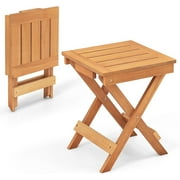 Outdoor Folding End Table, Wood Side Table Portable Folding Table, Foldable Side Table for Living Room, Bedroom, Balcony & Garden