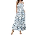 thumbnail image 3 of Vestido largo de verano con estampado floral, tirantes finos, corpiño fruncido, cintura fruncida, elegante vestido bohemio de playa para mujer, 3 of 5