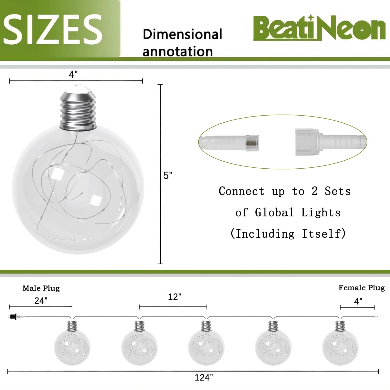 Beatineon 10.3ft Big Globe Bulb String Lights, 9 Large G100 Bulbs Warm White 2700K, Connectable Indoor Outdoor Party Lighting, Plug-in Fairy Lights for Patio, Bedroom, Halloween, Christmas