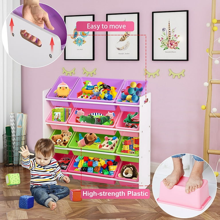 Kids Toy Storage Organizer With Plastic Bins, Storage Box Shelf