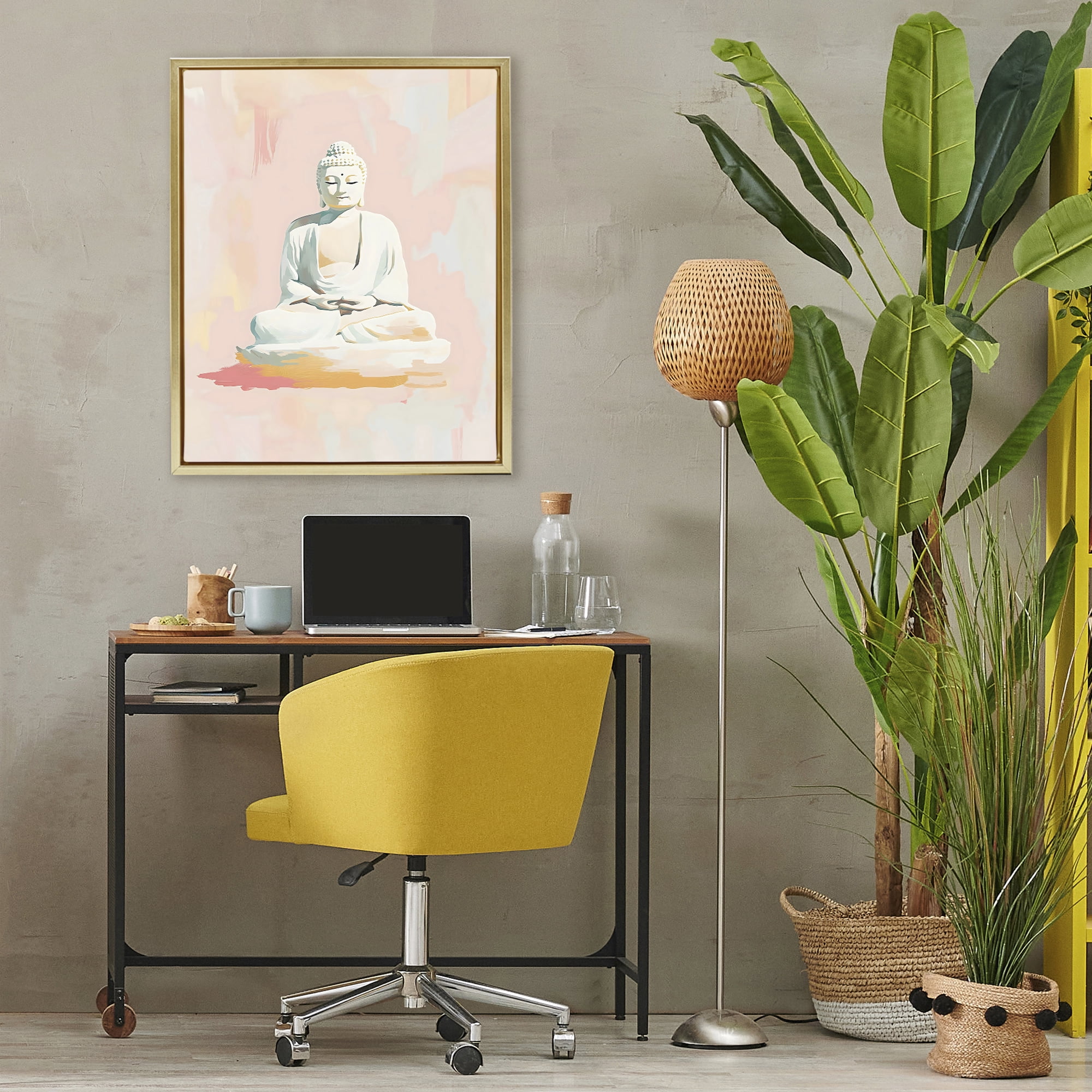 Stupell Industries Pastel Buddha In Quiet Meditation Gold Framed Floater Canvas Wall Art, design by The Prints Vibe