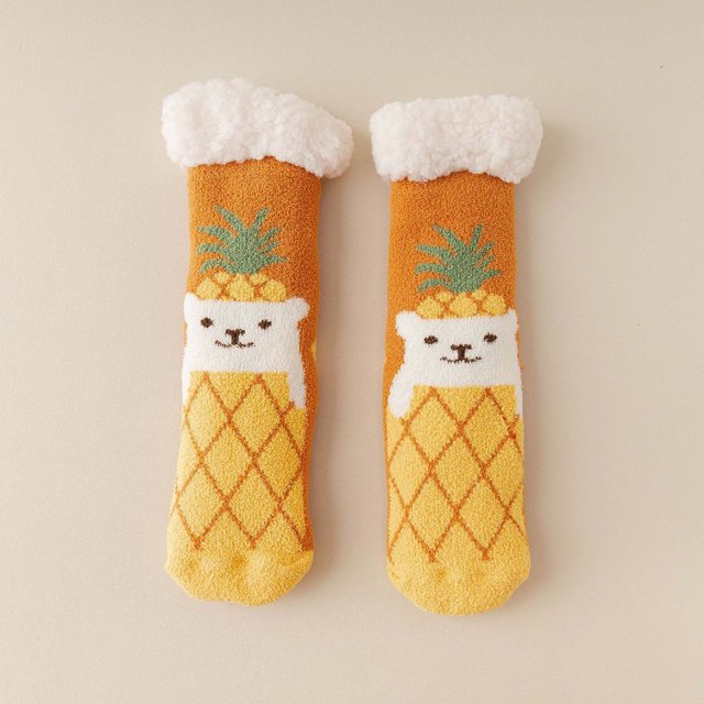 Chaussettes en Velours d'Agneau Style Mignon pour Femmes Automne et Hiver Maison Plus Velours Épaisses Chaussettes de Sol Bas Bas de compression Multicolores