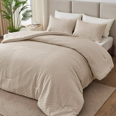 Whale Flotilla 3-Piece Jacquard Braid Ultra Soft King Comforter Set, Luxury Reversible Microfiber Oversized Comforters Bedding Set with 2 Pillowcases, Lightweight Duvet for All Seasons, Beige