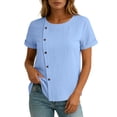 thumbnail image 7 of GUACER Blouses for Women Short Sleeve Cotton Linen Casual Round Neck Button Down Tops Relaxed Fit Shirts, 7 of 7