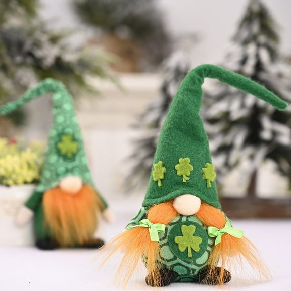 JingChun 1 Pack St.Patrick's Day Gnome Plush Doll Green Irish Leprechaun Handmade Elf Decorations Scandinavian Swedish Tomte Nisse Shamrock Gnome for Dwarf Gift Home Decorations