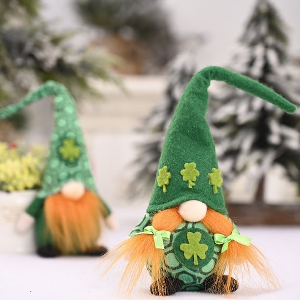 Adornos Festivos Irlandeses de La Tercera Edad Sin Rostro con Sombrero Verde para El Día de San Patricio