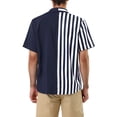 thumbnail image 3 of INSPIRE CHIC Men's Button Down Shirt Color Block Short Sleeve Striped Summer Shirts S Navy Blue, 3 of 6