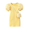 thumbnail image 6 of Fesfesfes Girls Short Puff Sleeve Ribbed Knit Dress with Matching Mini Crossbody Bag Round Neck A-Line Casual Summer Spring Outfit Ages 3-9 Years, 6 of 6
