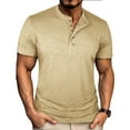 thumbnail image 2 of QQAMB Men's Shirts Plus Size Lightweight Short Sleeve T-Shirt Casual Summer Solid Button Cotton Shirt Khaki 3XL, 2 of 7