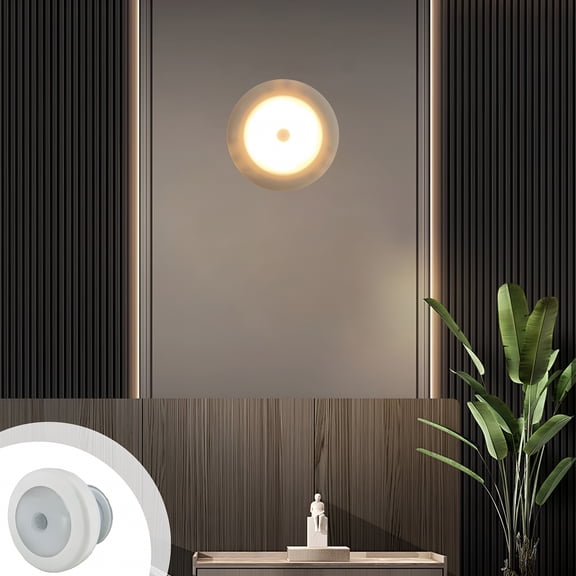 HIBIBUD Outdoor Wall Lights Smart Motion Sensor Porch Lights Modern Round Wall Sconce Light Waterproof Wall Mounted Lamp Cordless Wall Light Battery Operated for Bedroom Porch Patio