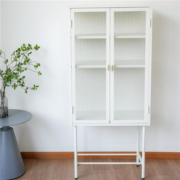Direct Wicker  DW-DC55-WH-GD Modern Solid Color Matte Glass Storage Cabinet with Adjustable Shelves, White