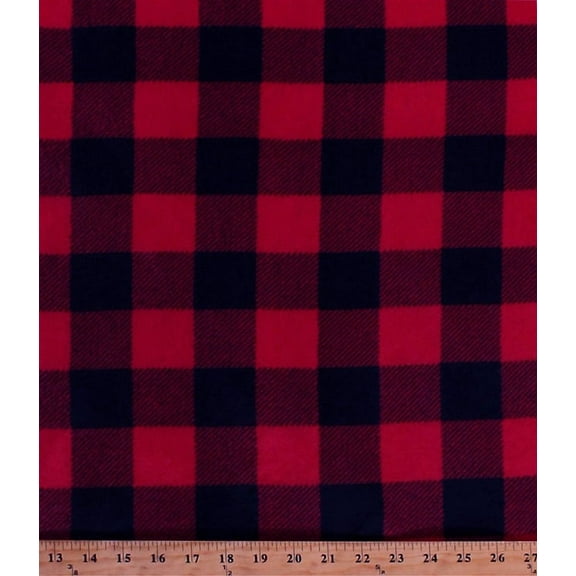 60" Wide Micro Plush Red Black Buffalo Plaid Check Squares Mink-Like Cuddle Feel Fabric by the Yard (6054M-8B)