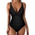 thumbnail image 3 of Hilor Women V Neck One Piece Swimsuit Tummy Control Shirred Swimwear Front Twist Bathing Suits, 3 of 11