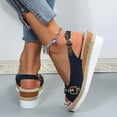 thumbnail image 4 of Espadrilles Wedge Sandals for Women Peep Toe Fashion Buckle Strap Summer Dress Shoes Adjustable Slingback Heels Blue Size 8.5, 4 of 8