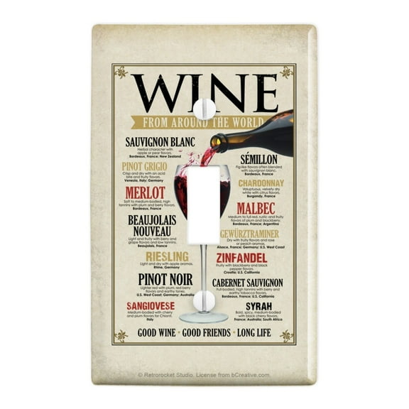 Wine From Around the World Plastic Wall Decor Toggle Light Switch Plate Cover