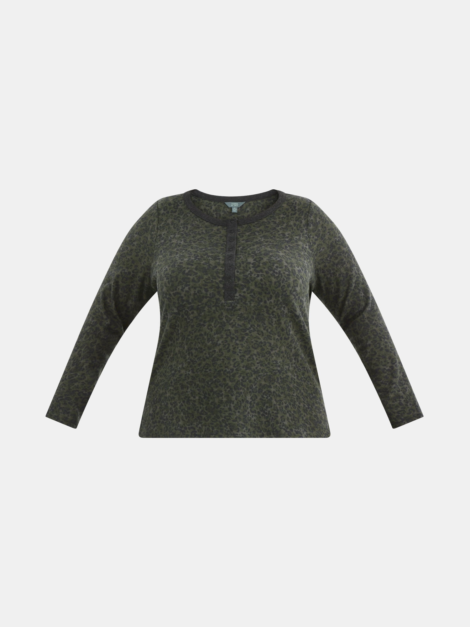 Terra & Sky Women’s Plus Thermal Henley Top with Long Sleeves, Size 0X-4X