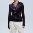 thumbnail image 2 of Womens Mardi Gras Shirts Carnival Sequins V Neck Tunic Tops Sparkly Long Sleeve Party Graphic Tee Dark Purple L, 2 of 7