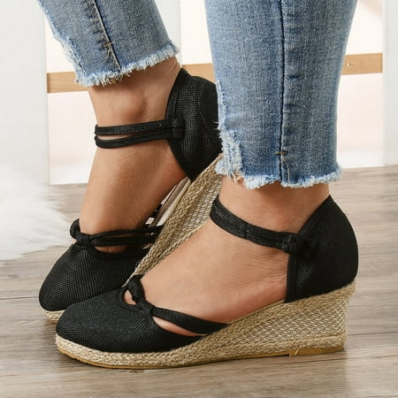 

Sanbonepd Sandals Women Buckle Linen Sandals Platform Wedge Sandals Fashion Versatile Braided Buckle Breathable Wedge Sandals