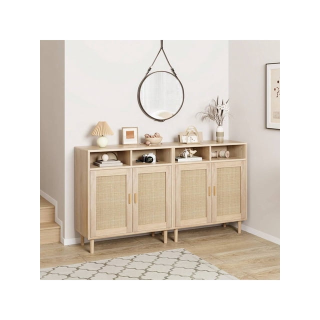Ourlova Sideboard Buffet Storage Cabinet. Rattan Kitchen Cabinet With 2 Doors/Shelf. Accent Modern Dining Living Room Entry Hallway Coffee Bar Furniture For Home Decor.36''H (2PCS)