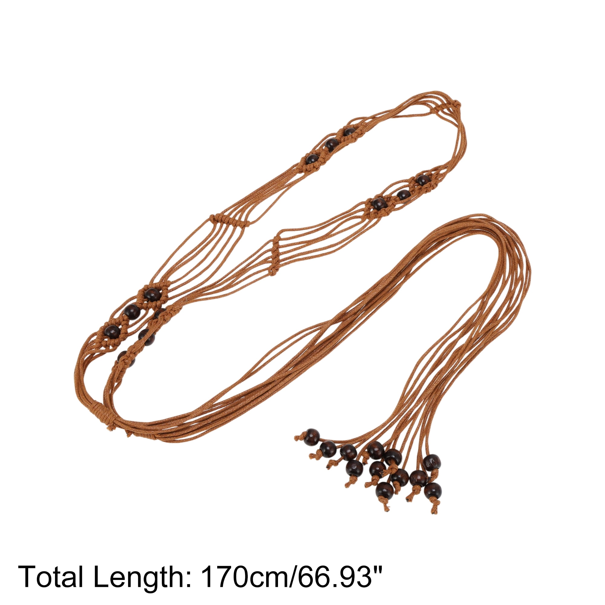 Unique Bargains Beaded Weaving Adjustable Waist Rope Fashion Accessory for Women Brown