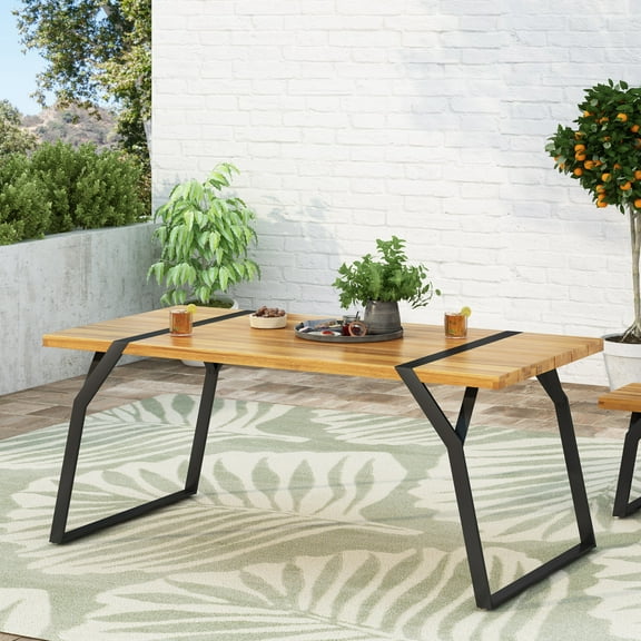 LifeSky Zora Outdoor Dining Table for 6-8 Person Gatherings: Heavy Duty Patio Table 300 lbs Capacity - Stable Iron Frame & Acacia Wood Top for Backyard BBQ - Spacious 70.75" x 35.5" Modern Industrial