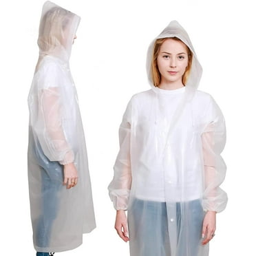 Rain Ponchos for Adults 2 Packs, Reusable Rain Jacket Men and Women, Waterproof with Drawstring Hood, Portable Emergency Rain Poncho for Adults – White