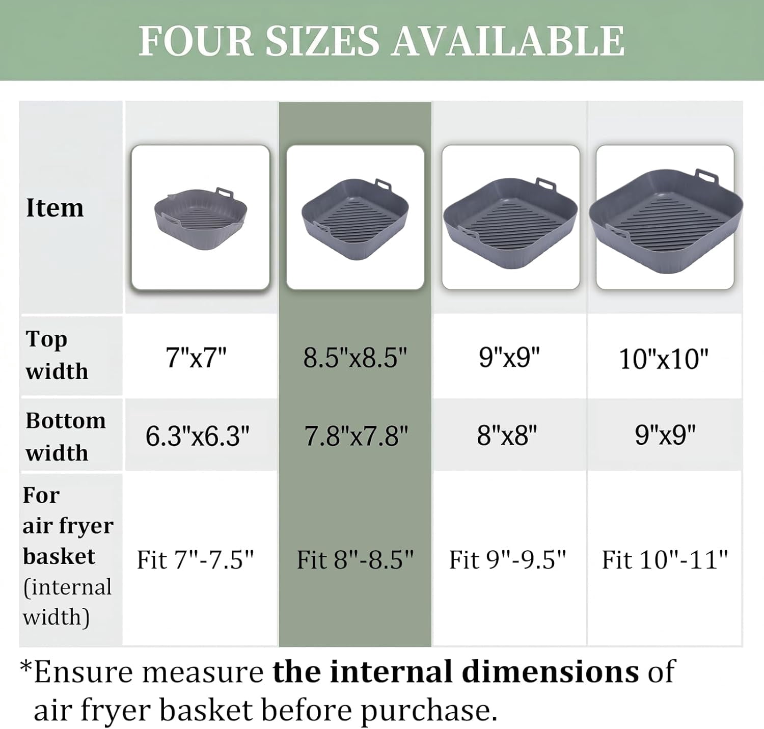 Silicone Liners Square for 8 to 8.5 inch Air Fryer, 4 Pcs Non-stick Food-grade Reusable Basket Baking Tray Airfryer Accessories