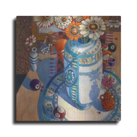 Luxe Metal Art 'Still life with Billiard Balls' by David Galchutt, Metal Wall Art, 12"x12"