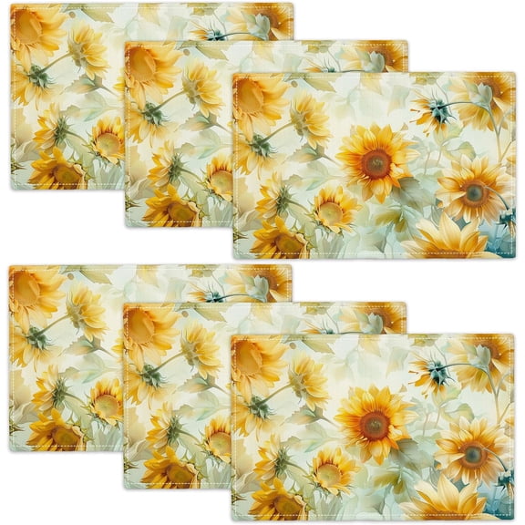 Sunflower Placemats Set of 6 Yellow Flower Floral Table Mats Rustic Floral Place Mats 12x18 Inch for Party Kitchen Dining Restaurant Decoration