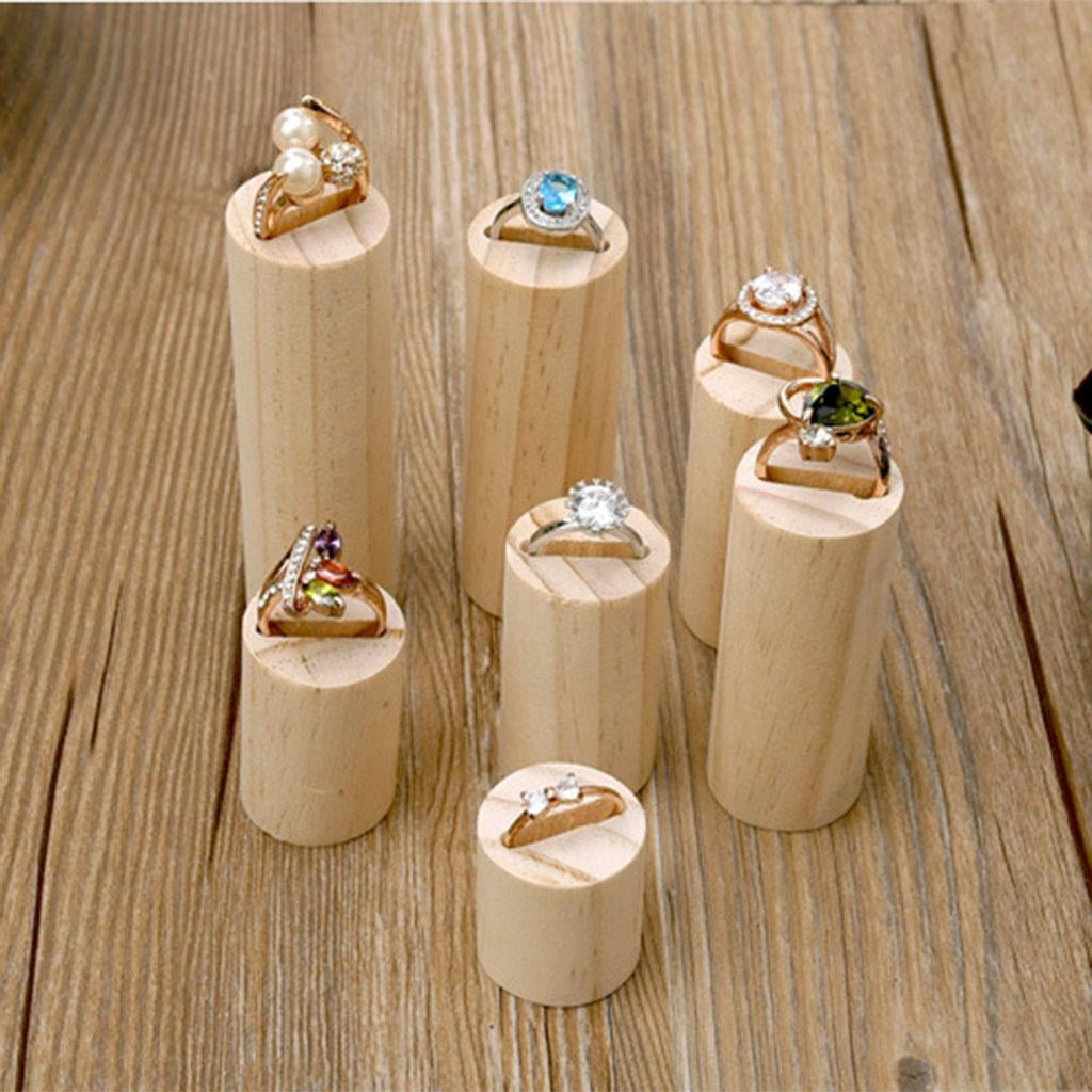 7Pcs Natural Creative Unpainted Wood Ring Jewelry Display Rack Stand Holder 