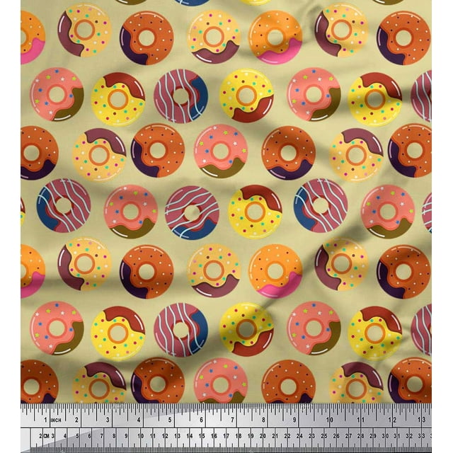 Soimoi Tissu en Voile de Coton Imprimé Donuts 1 Yard 42 Pouces de Large