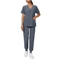 thumbnail image 2 of Hogleaql Womens Scrub Sets V-Neck Short Sleeve Jogger Suit with Multi Pockets Nurse Tops & Cargo Pant Medical Nursing Uniform Casual Workwear Scrub Sets Gray L, 2 of 9
