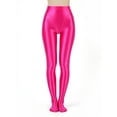 thumbnail image 3 of Doomiva Women's Oil Glossy High Waist Pantyhose Solid Color Tummy Control Compression Leggings Hot Pink L, 3 of 6