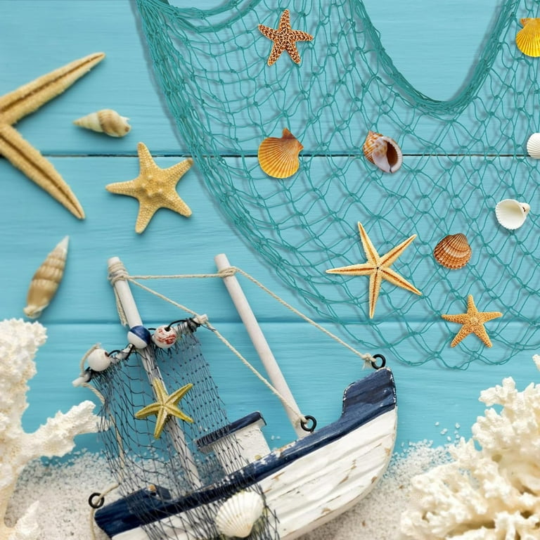 Decorative Fishing Net 80x40 Inch,ZUEXT 2 Pack Large Aqua Picture Fish Net, Wall Photo Hanging Fishnet for Nautical Mermaid Pirate Ocean Themed Hawaii