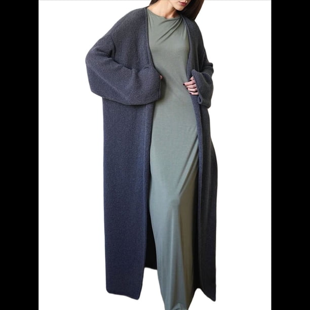 Suéteres Cárdigan Largos para Mujer, de Mohair, Abiertos Al Frente, de Punto Holgado y Holgado, Chaquetas de Abrigo de Moda para Otoño Gris Oscuro un Tamaño