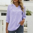 thumbnail image 2 of Women's Casual 3/4 Sleeve Henley V-Neck Button Up Pleated Back Blouses Swiss Dot Blouse Tops T-Shirts, 2 of 5