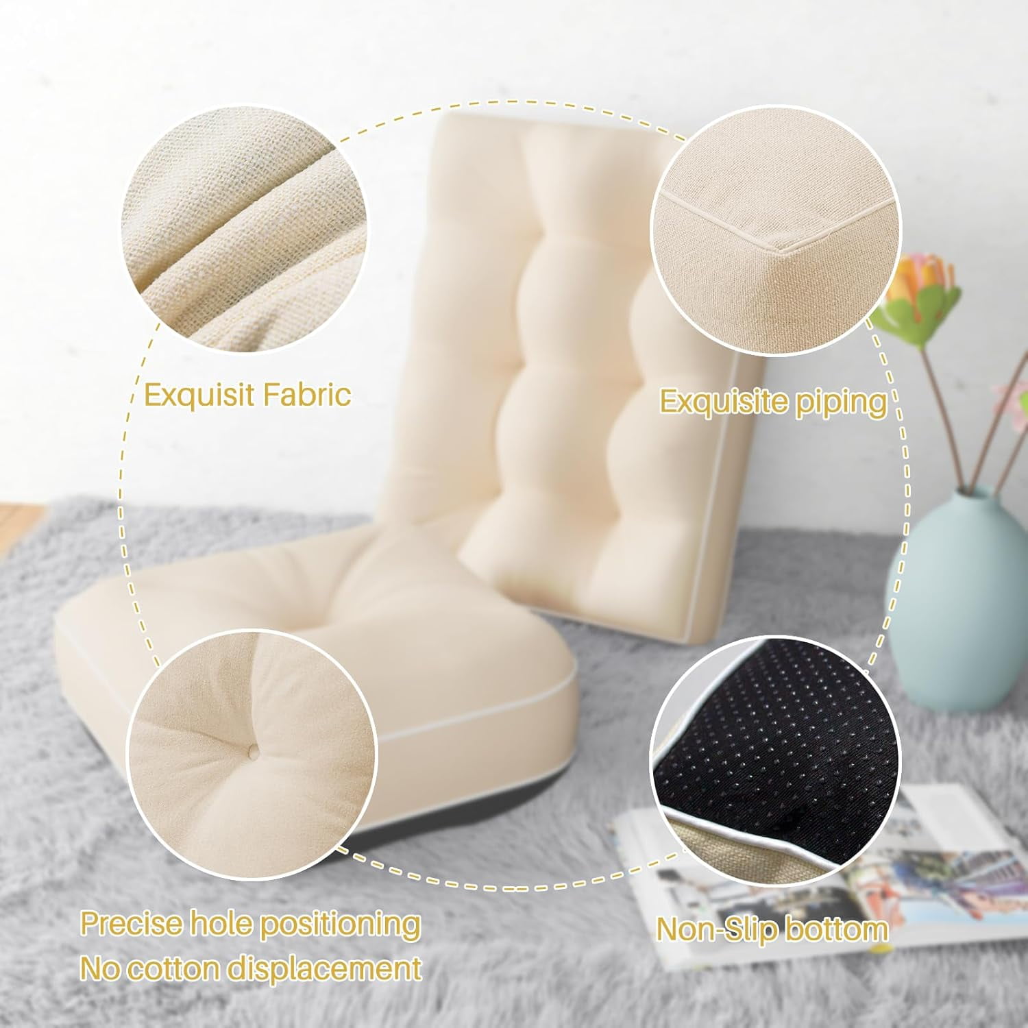 Parojati 28*18*5 Rocking Chair Cushion, Set of Thicken Seat & Back Chair Cushions with Memory Foam, Non-Slip Chair Pad with Ties for Indoor&Outdoor Rocker Beige