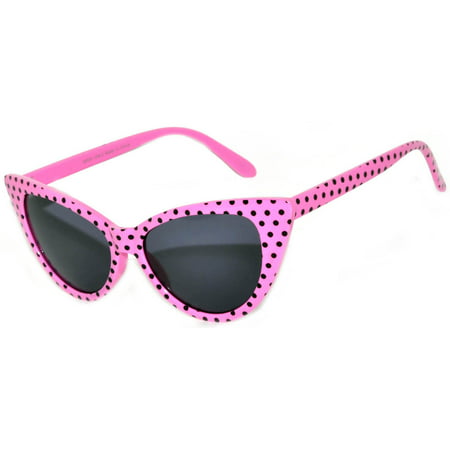 Retro Women's Cat Eye Vintage Sunglasses UV Protection Pink Dots Black Frame Smoke Lens Brand