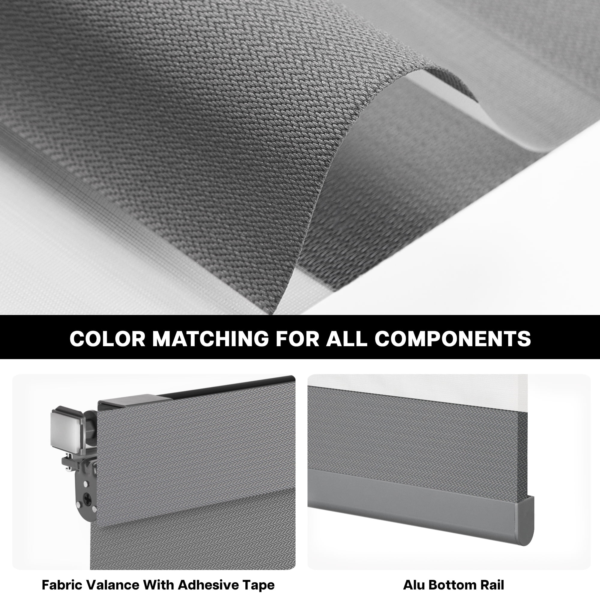 LazBlinds Cordless Zebra Blinds for Windows - Dual Layer Light Filtering & Blackout Roller Shades, Free-Stop Lift System, No Drill Easy Install, Day & Night Privacy with Valance, 29"W X 72"H, Grey