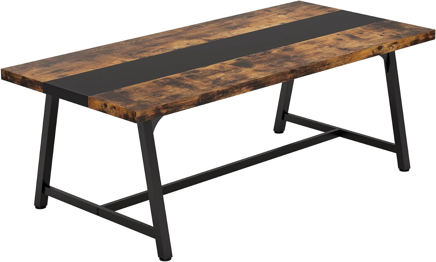Finmind Executive Office Desk, Large Workspace, Modern Adult Writing Table, 70.87" L x 33.46" W x 29.92" H (Rustic Brown & Black)