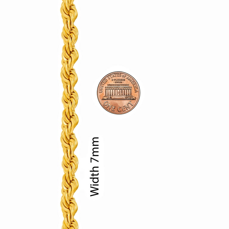 Lifetime Jewelry 7mm Rope Chain Necklace 24K Real Gold Plated-Women and Men (16 mm), adult unisex