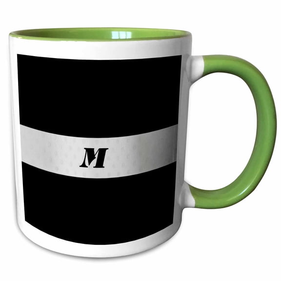 3drose, Black N Silver Monogram Letter M, 11oz Two-tone Green Mug