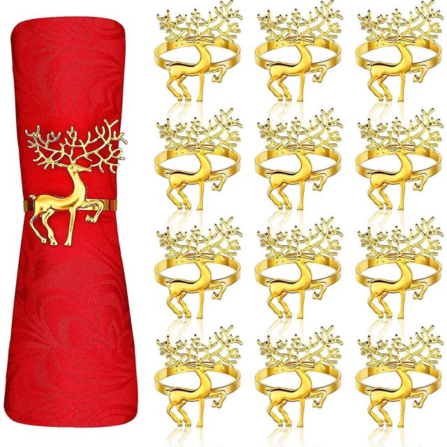 12 Pices Ronds De Serviette Renne De Nol, O Porte-serviettes Elk Boucle De Serviette De Cerf Pour Le Djeuner De Nol Decoración De Fiesta De Acción De Gracias
