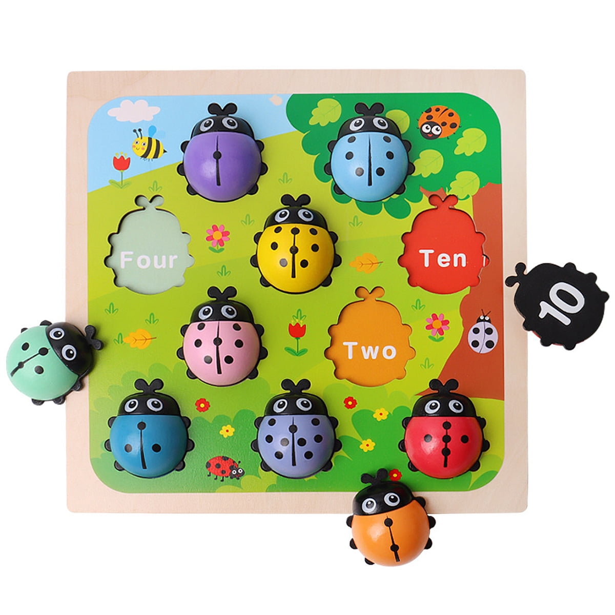 Wooden Ladybird Board Matching Memory Game Kids Toddlers Intelligence Toys 